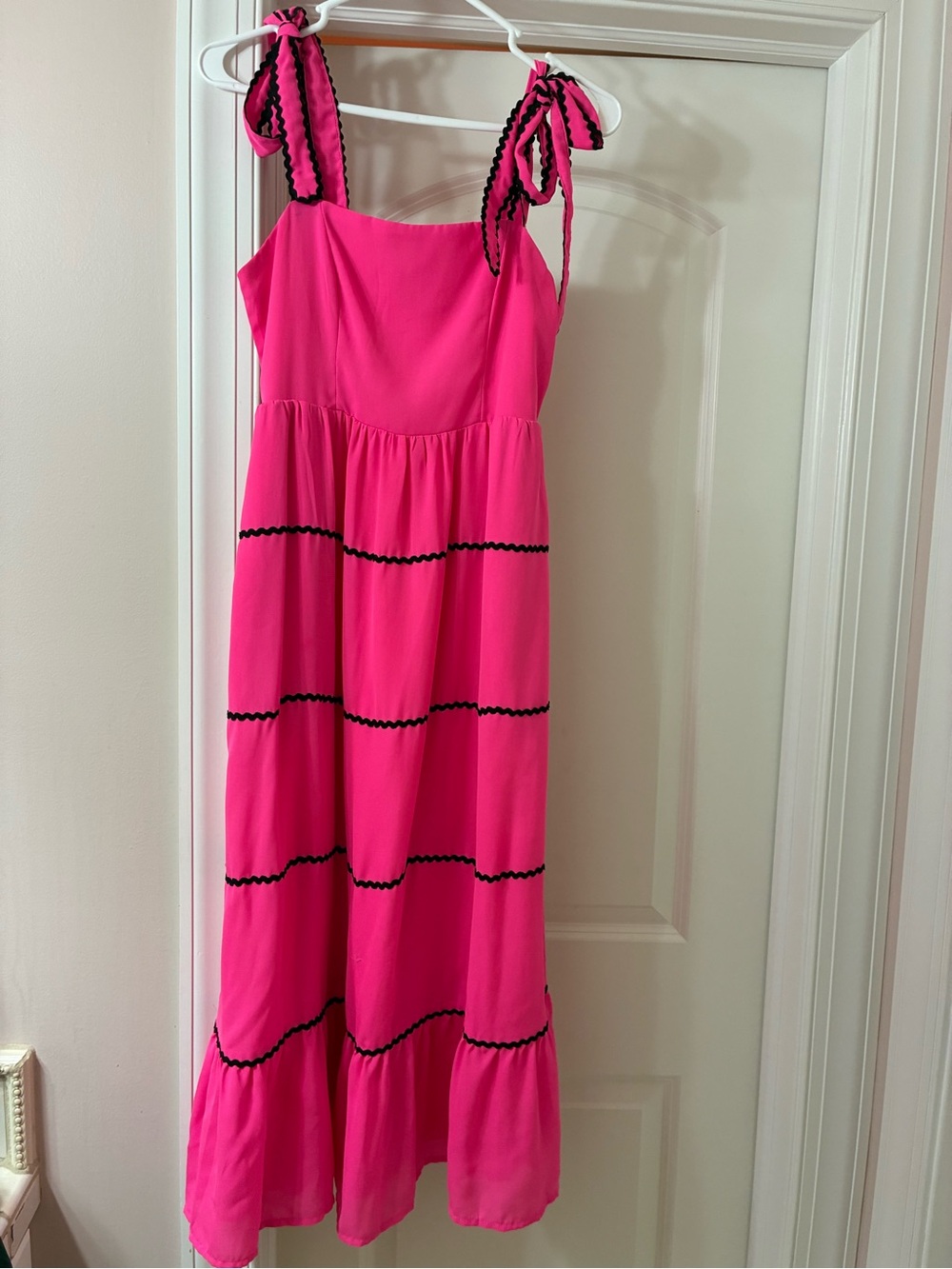 TCEC Hot Pink Tiered Tie-Shoulder Dress for Kids